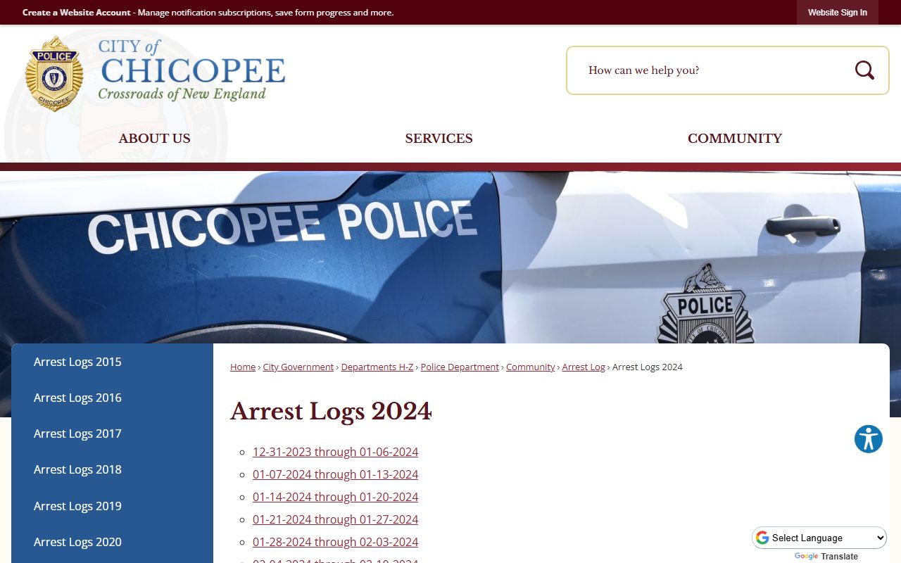 Chicopee Police 2024 arrest logs for recent arrests