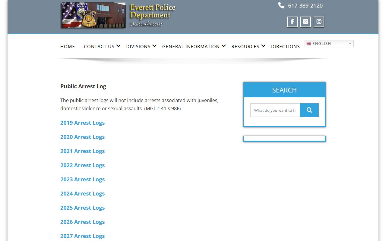 Everett Police arrest log page for recent arrests