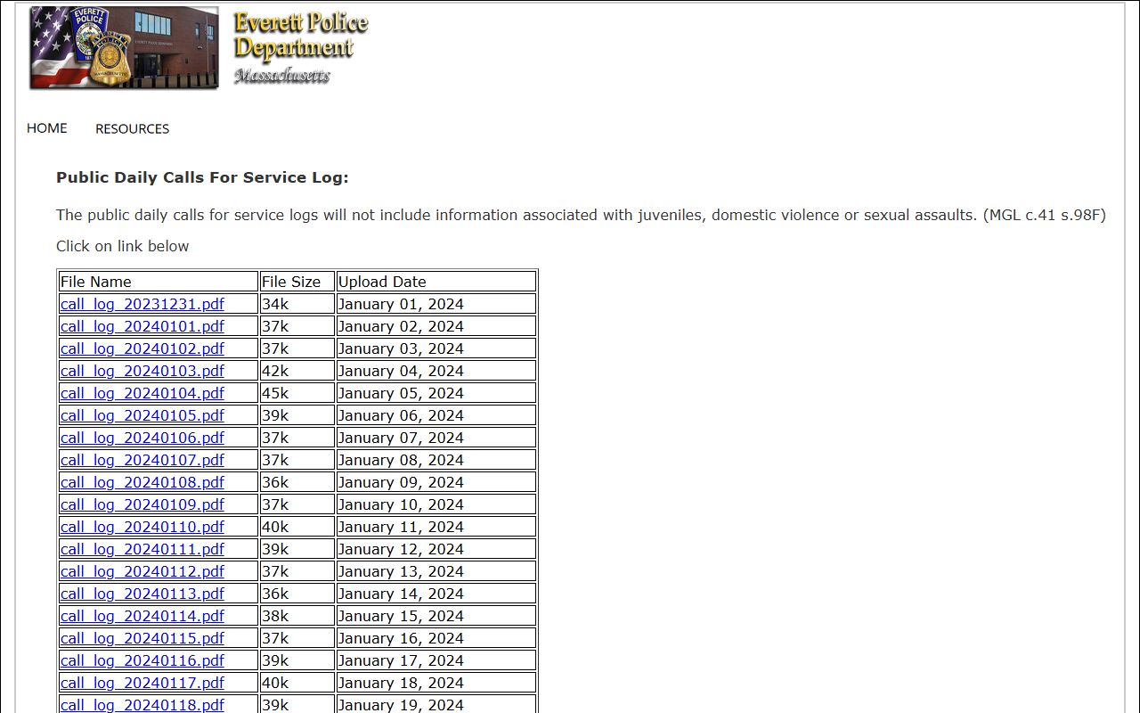 Everett Police daily calls for service log for recent arrests