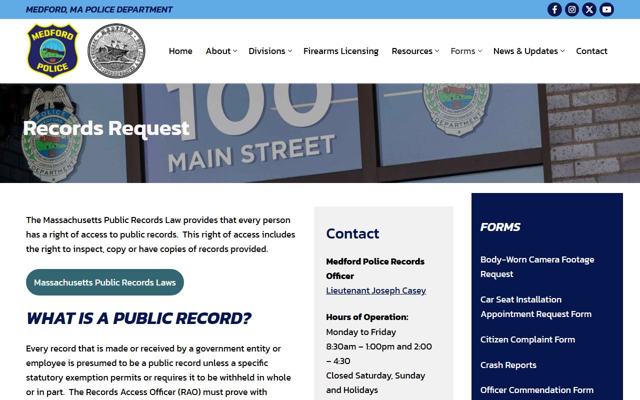 Medford Police Central Records page for recent arrests
