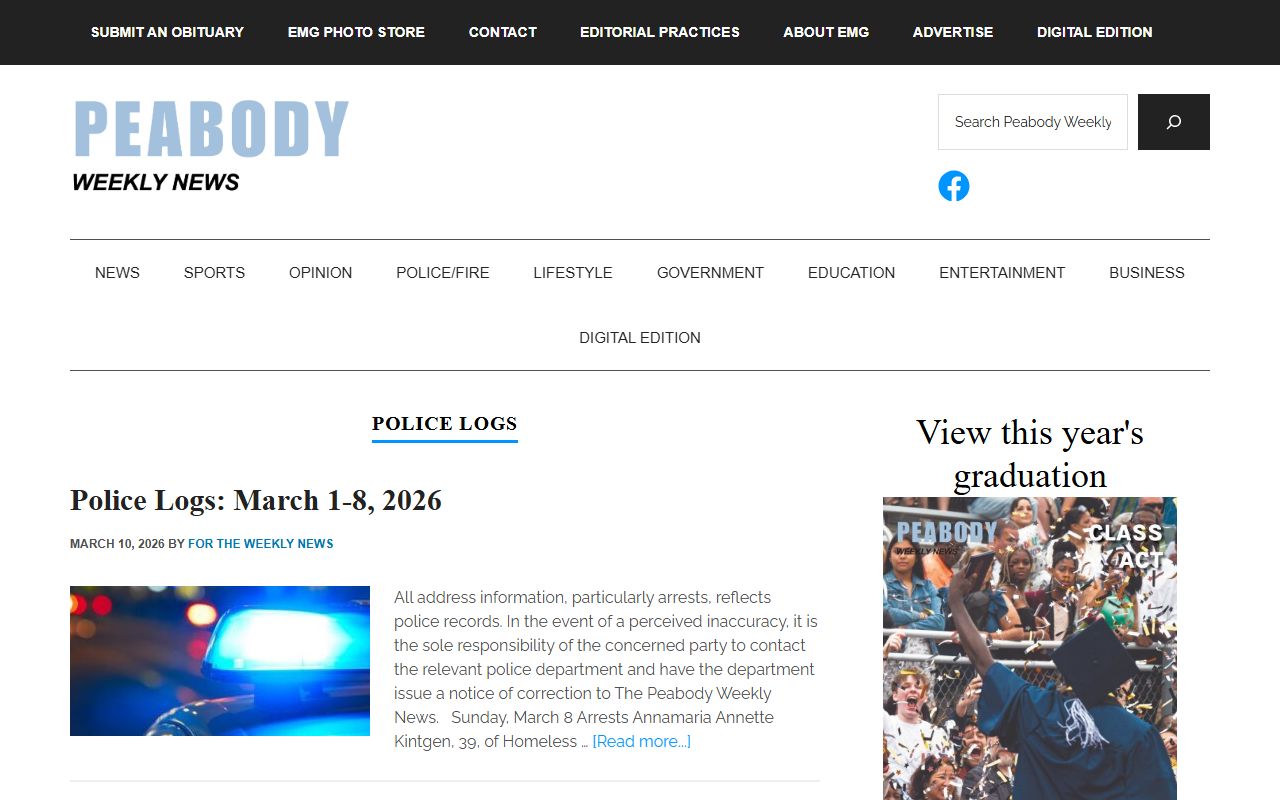 Peabody Weekly News police logs archive for recent arrests
