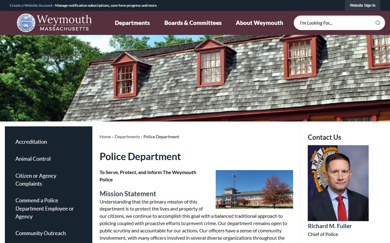 Weymouth Police Department homepage for recent arrests