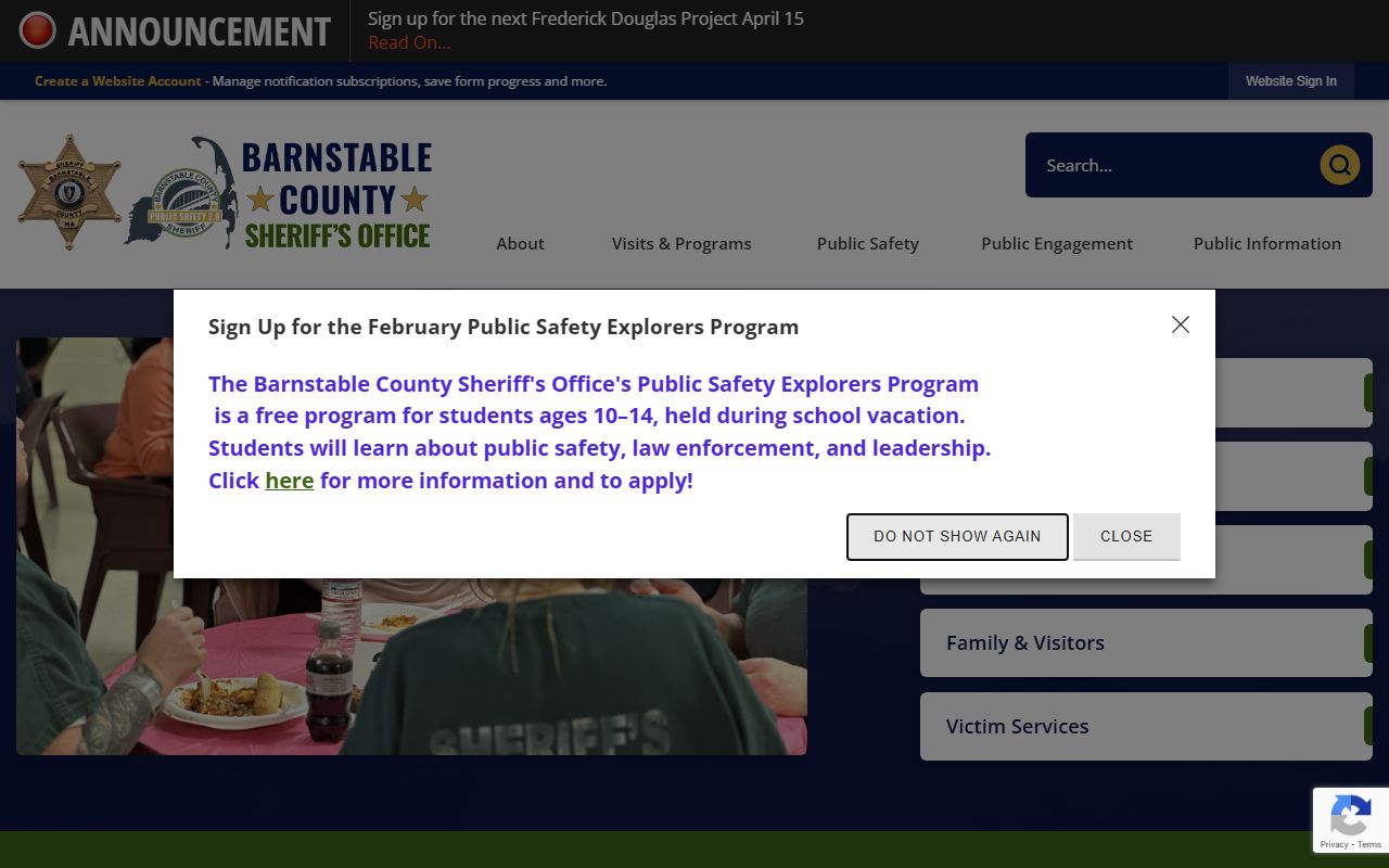 Barnstable County Sheriff homepage for recent arrests search