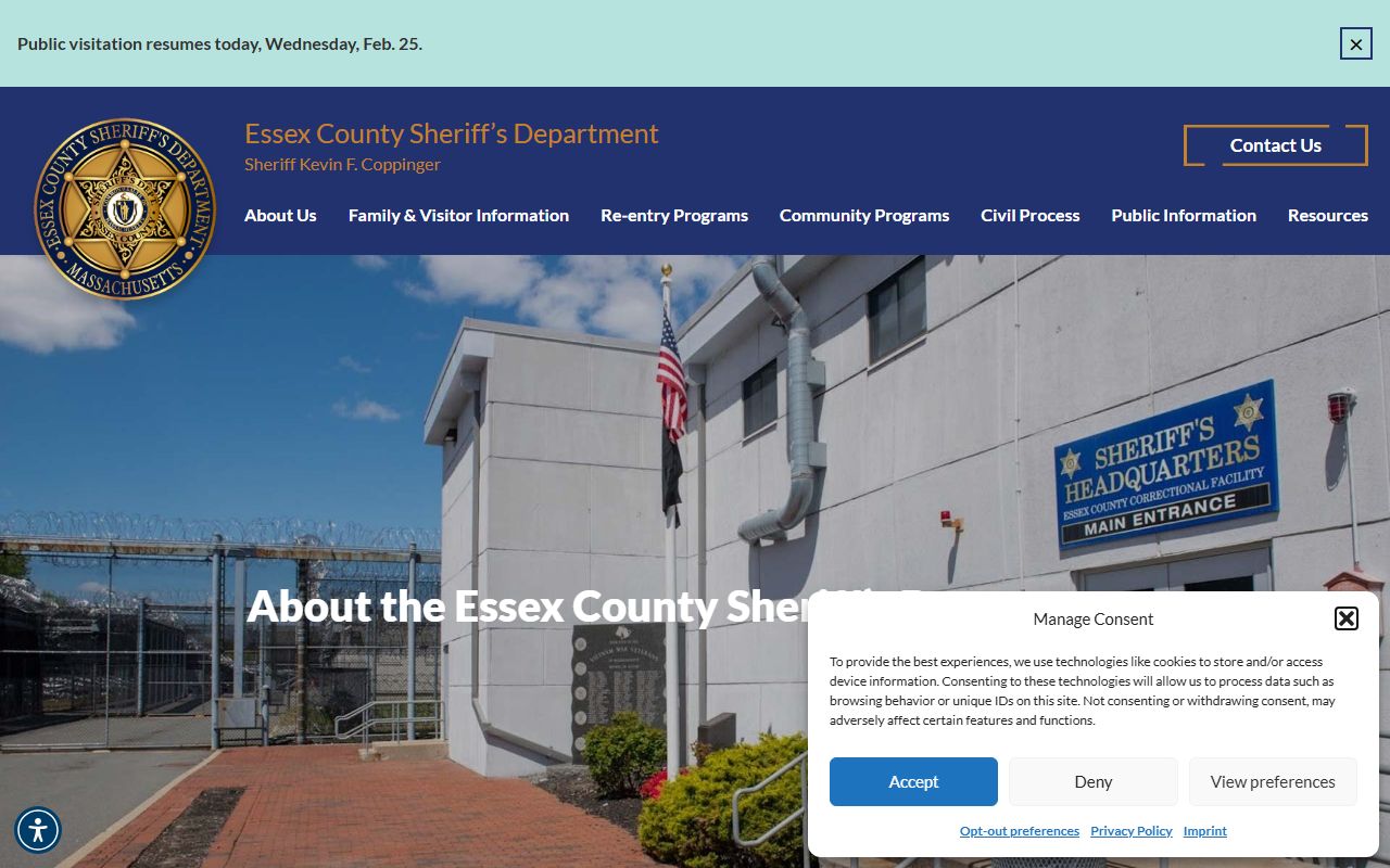 Essex County Sheriff about page with recent arrests details