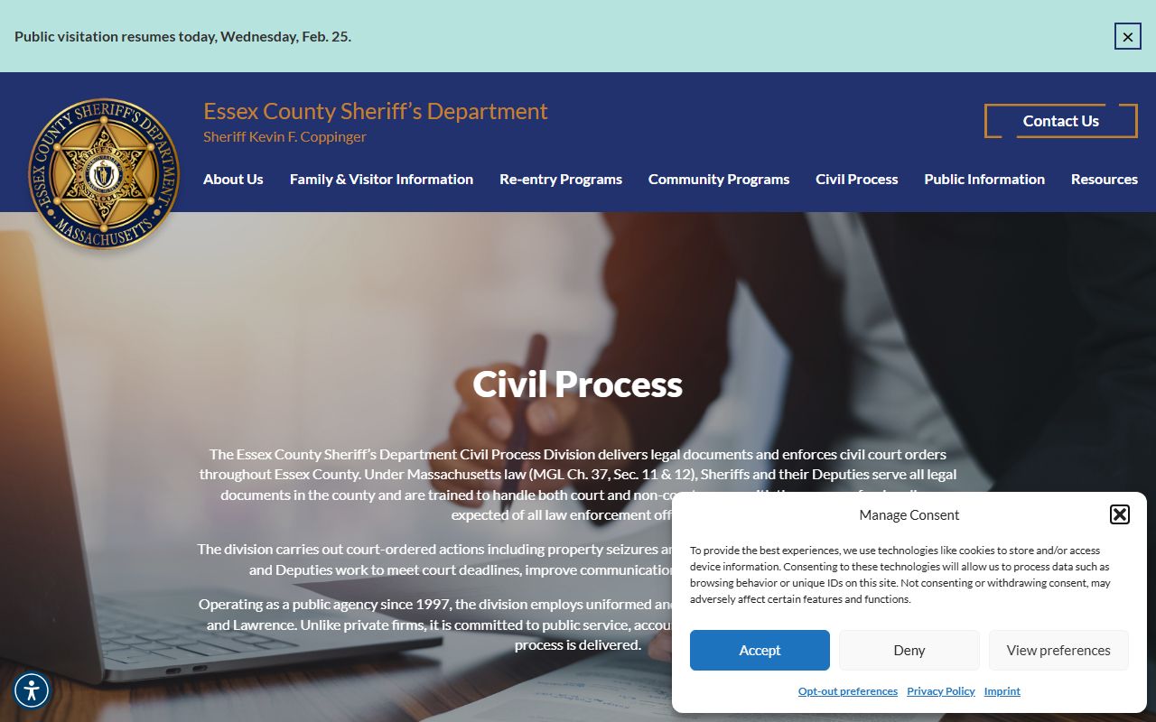 Essex County Sheriff civil process division related to recent arrests