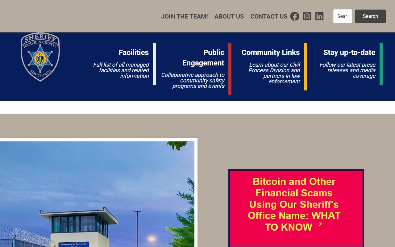 Hampden County Sheriff homepage for recent arrests information