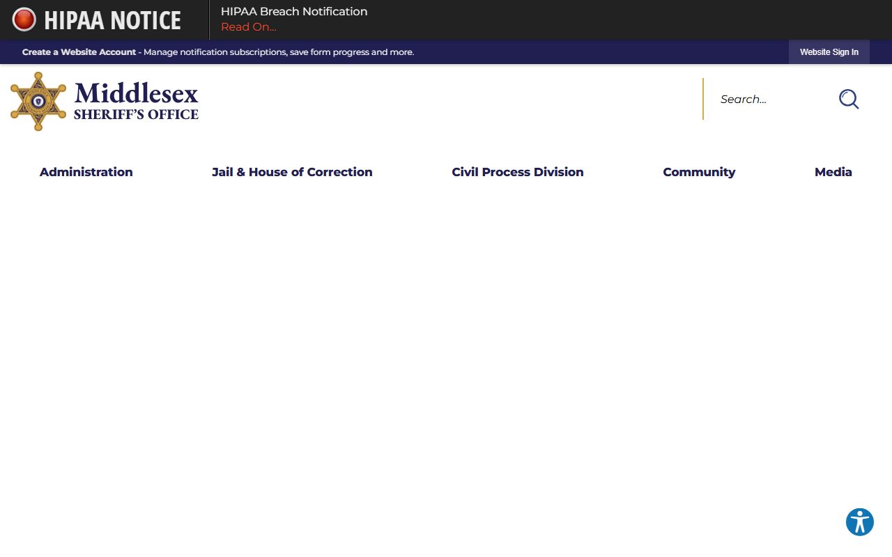 Middlesex County Sheriff homepage for recent arrests information