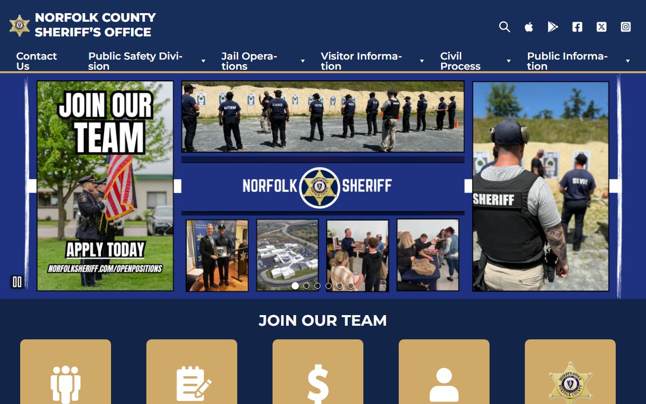Norfolk County Sheriff homepage for recent arrests information