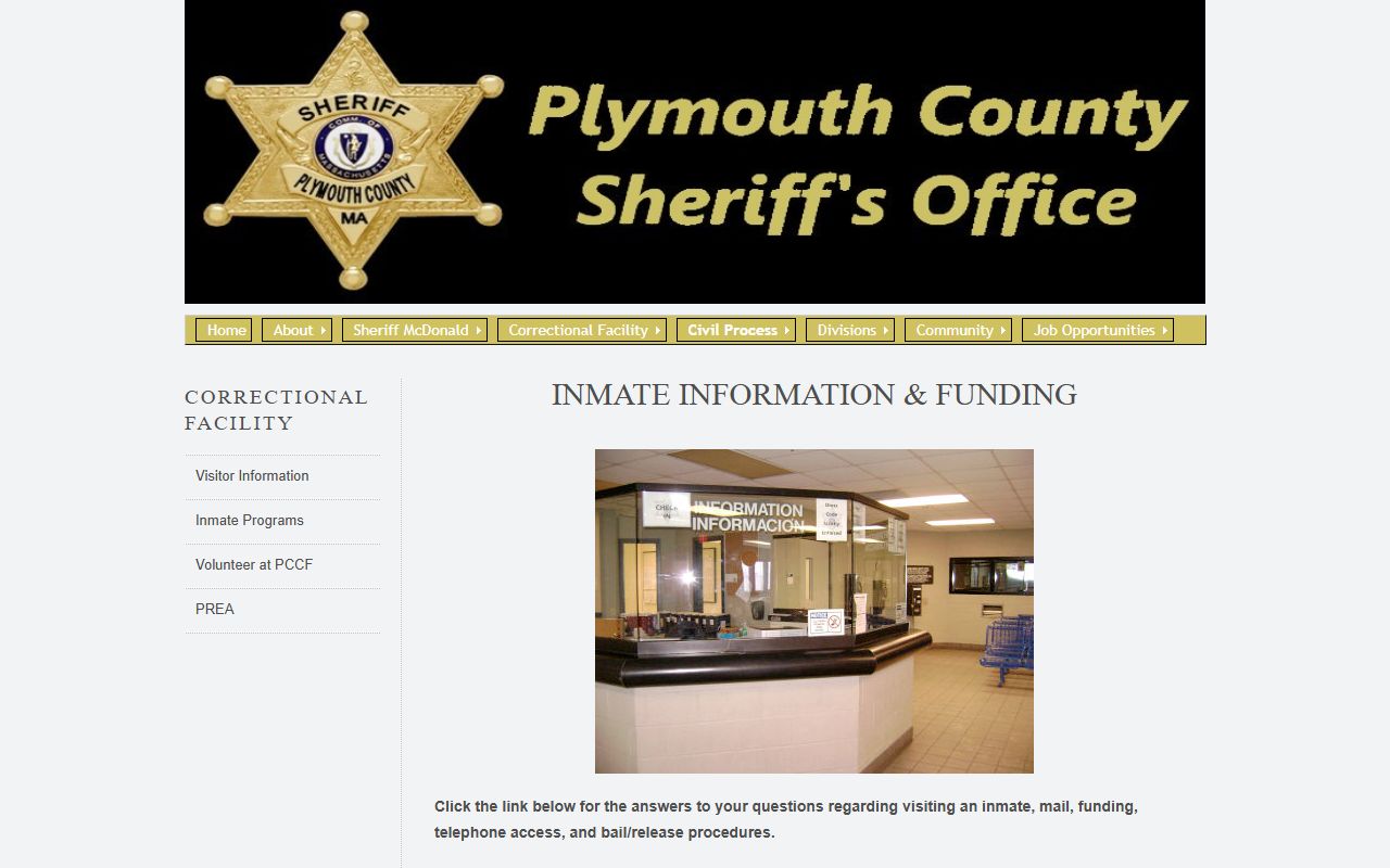 Plymouth County inmate information page for recent arrests