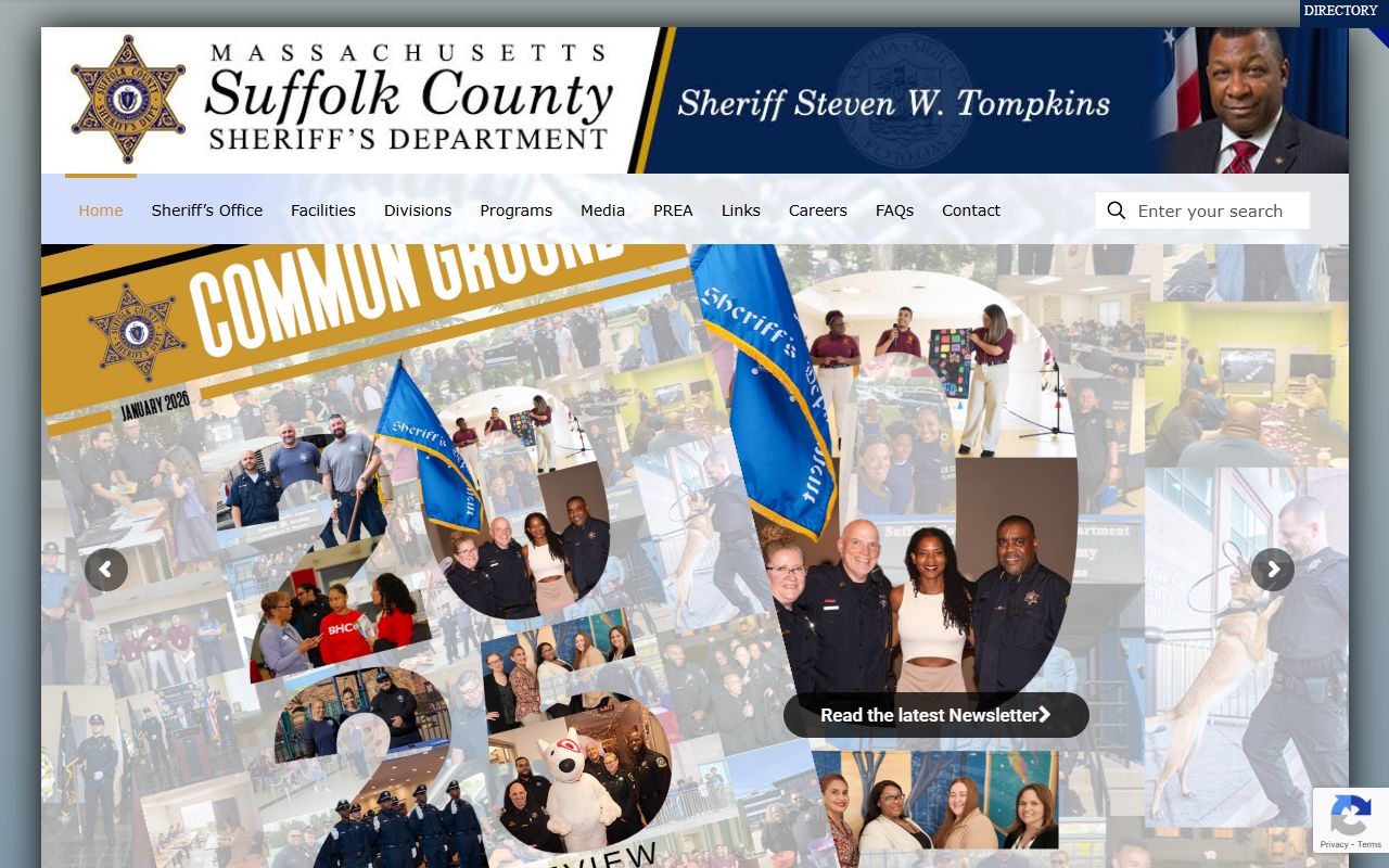 Suffolk County Sheriff homepage for recent arrests lookup