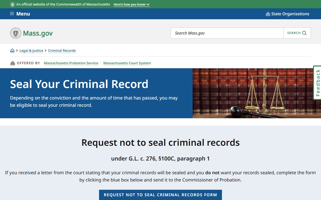 Massachusetts portal for sealing arrest records